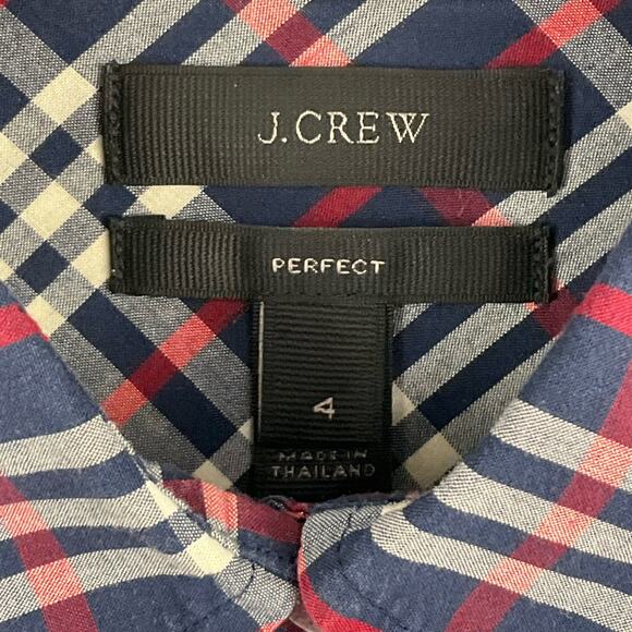J CREW Womens Perfect Fit Shirt Navy Blue Red Tartan Plaid Button Up Top sz 4 - Picture 6 of 9